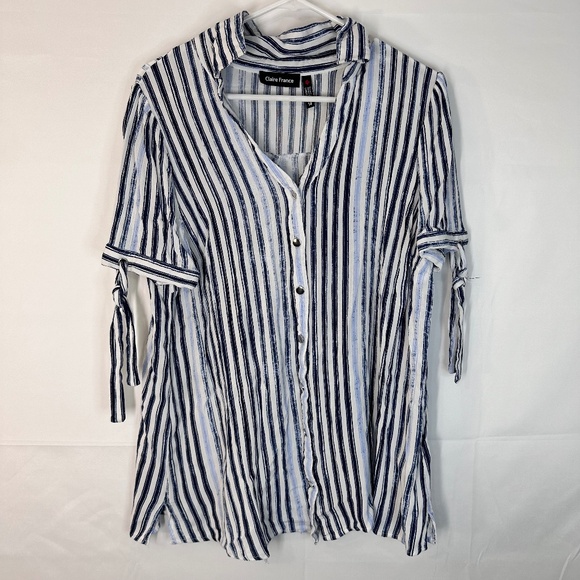 Claire France Women's Striped Button-Up Tunic Top - Size 14 - Picture 1 of 3